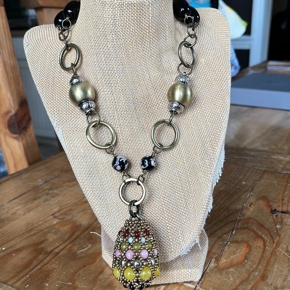 20” Pam Hiran Anthropologie Chunky Boho Teardrop Beaded Pendant Necklace - Picture 6 of 15